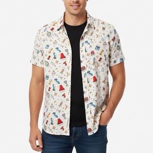 Wizarding World of Harry Potter Icons Cream Patterned Casual Button Up M